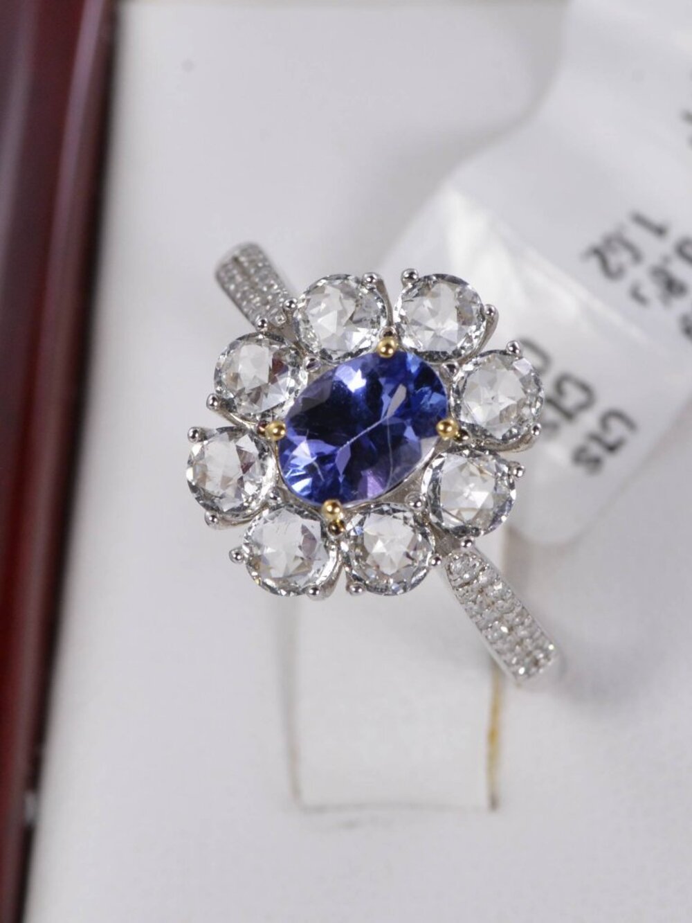 Natural Tanzanite w Real Diamond and Topaz Ring in 925 Sterling Silver sz 7
